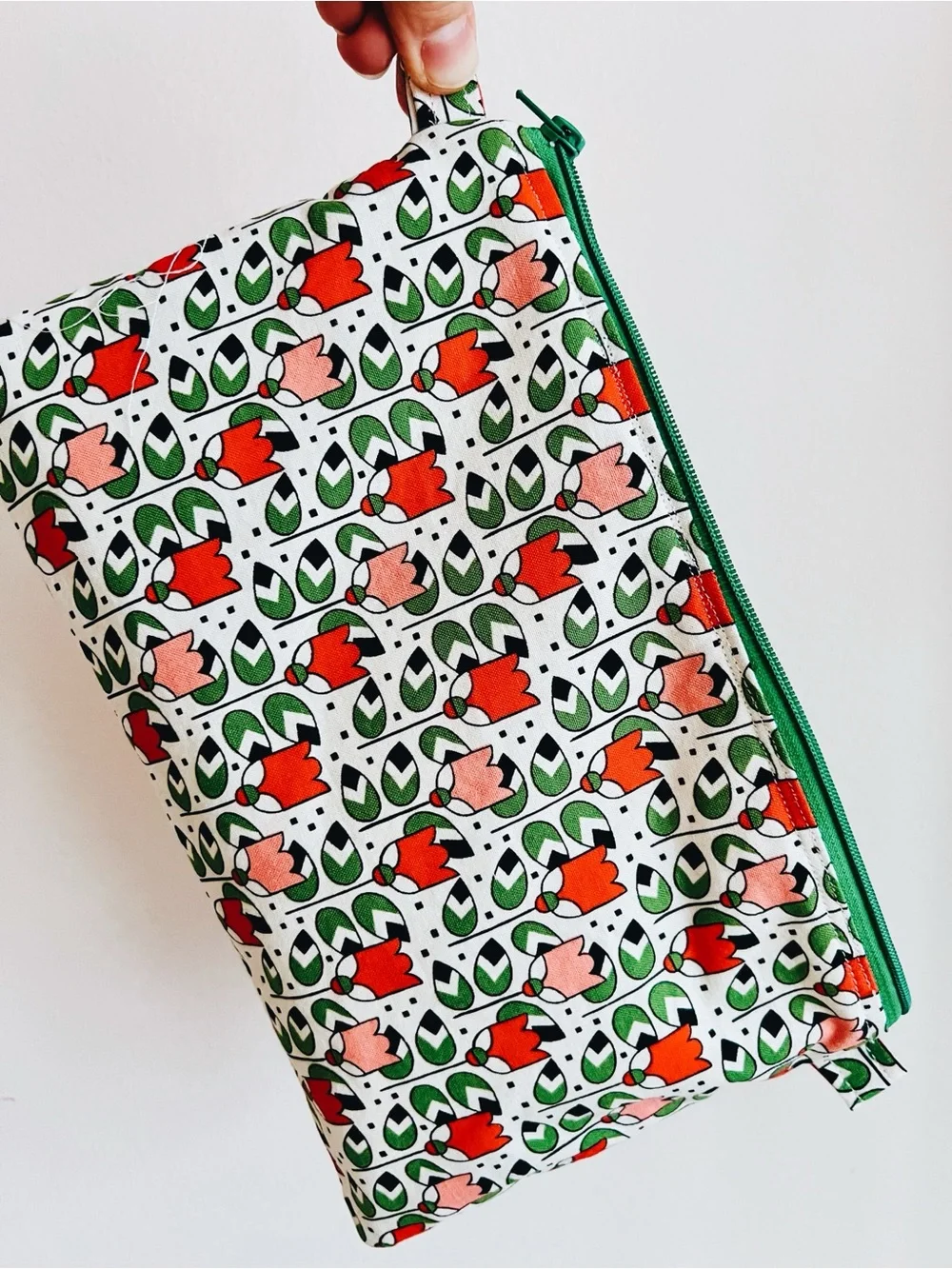 Floral Tulip Cosmetic Pouch in Pink, Orange & Green